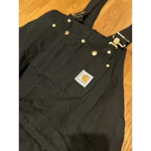 NWT Carhartt Men Quilt Lined Zip To Knee Bib Overalls Black $180 46x34 R03
